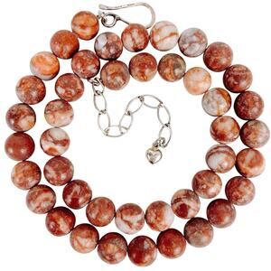 Signed Jay King Red Jasper Gemstone Bead Sterling Silver Necklace Adjustable 21"
